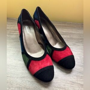 Gennia multi-coloured suede pumps (2.4” heel). Size EU 39.5